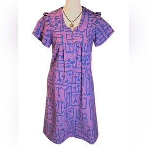 Vintage Maui Custom Abstract Muumuu Dress Retro Cotton-poly Purple Blue Handmade